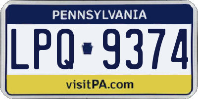 PA license plate LPQ9374