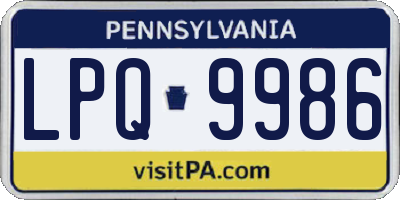 PA license plate LPQ9986