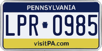 PA license plate LPR0985