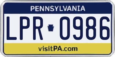 PA license plate LPR0986