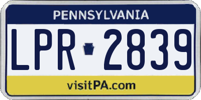 PA license plate LPR2839