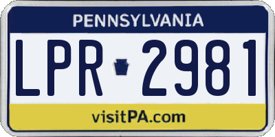PA license plate LPR2981