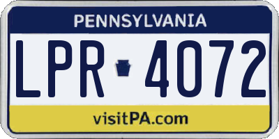 PA license plate LPR4072