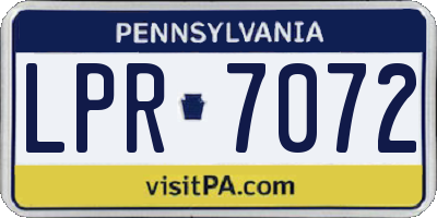 PA license plate LPR7072