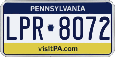 PA license plate LPR8072
