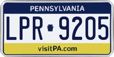 PA license plate LPR9205