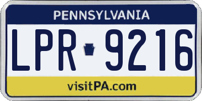 PA license plate LPR9216