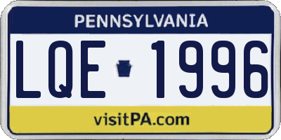 PA license plate LQE1996