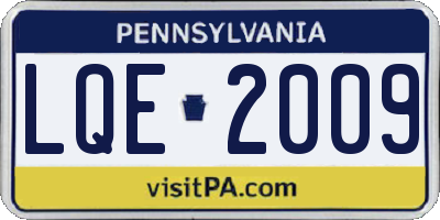 PA license plate LQE2009
