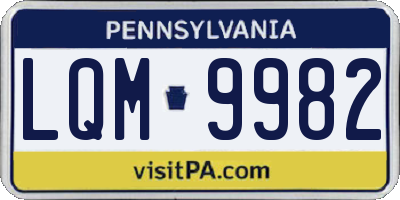 PA license plate LQM9982