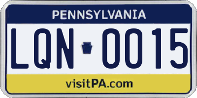 PA license plate LQN0015