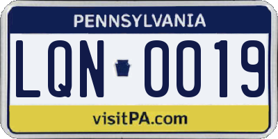 PA license plate LQN0019