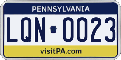 PA license plate LQN0023
