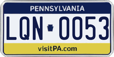 PA license plate LQN0053