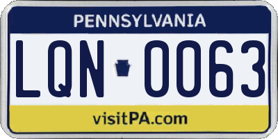 PA license plate LQN0063