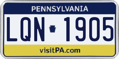 PA license plate LQN1905