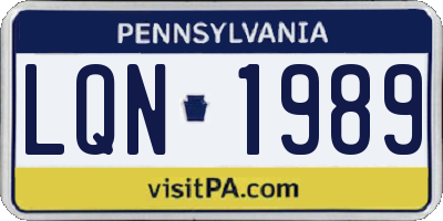 PA license plate LQN1989