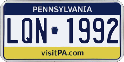 PA license plate LQN1992