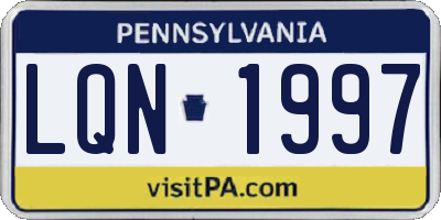 PA license plate LQN1997