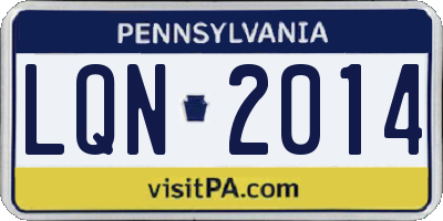 PA license plate LQN2014