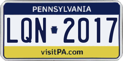 PA license plate LQN2017