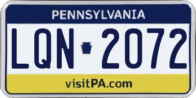 PA license plate LQN2072