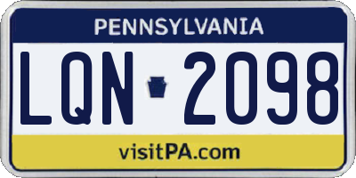 PA license plate LQN2098