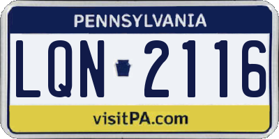 PA license plate LQN2116