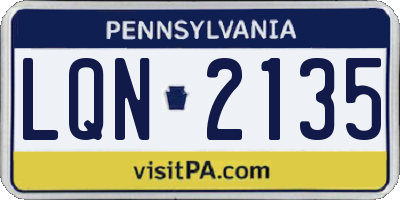 PA license plate LQN2135