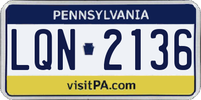 PA license plate LQN2136