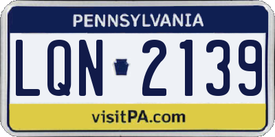PA license plate LQN2139