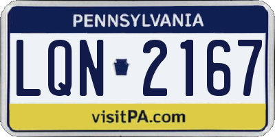 PA license plate LQN2167