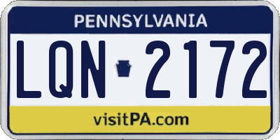 PA license plate LQN2172