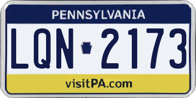 PA license plate LQN2173