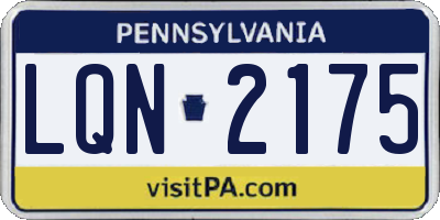 PA license plate LQN2175