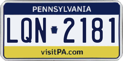 PA license plate LQN2181