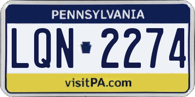 PA license plate LQN2274