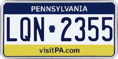 PA license plate LQN2355