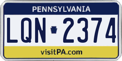 PA license plate LQN2374