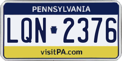 PA license plate LQN2376