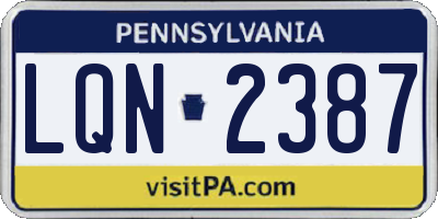 PA license plate LQN2387
