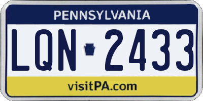 PA license plate LQN2433