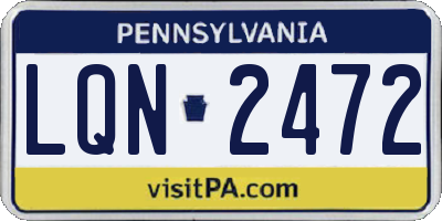 PA license plate LQN2472