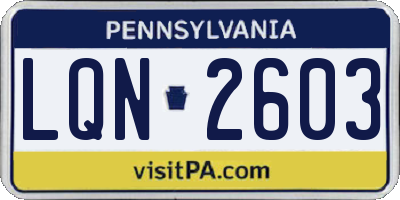 PA license plate LQN2603