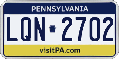 PA license plate LQN2702