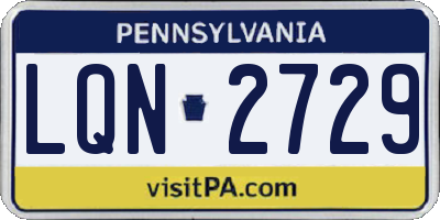 PA license plate LQN2729