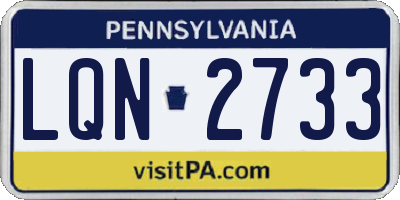 PA license plate LQN2733