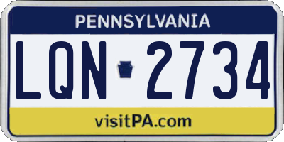 PA license plate LQN2734