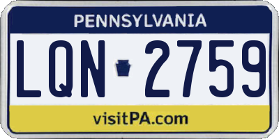 PA license plate LQN2759