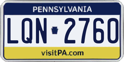 PA license plate LQN2760